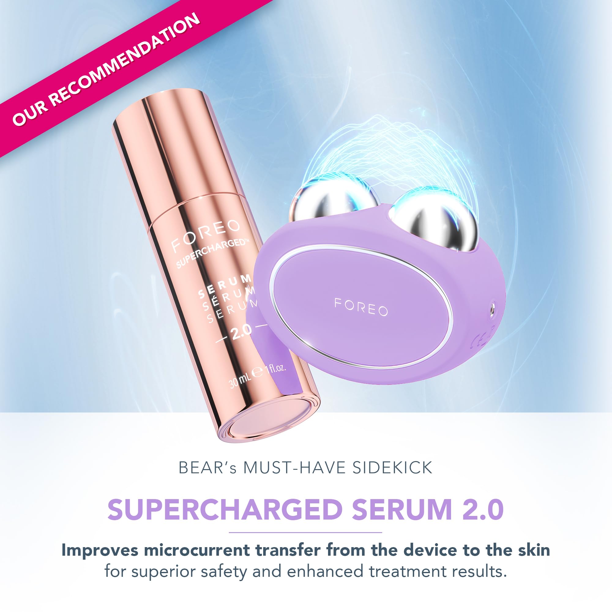 FOREO BEAR 2 held in hand to show compact size and travel-friendly convenience
