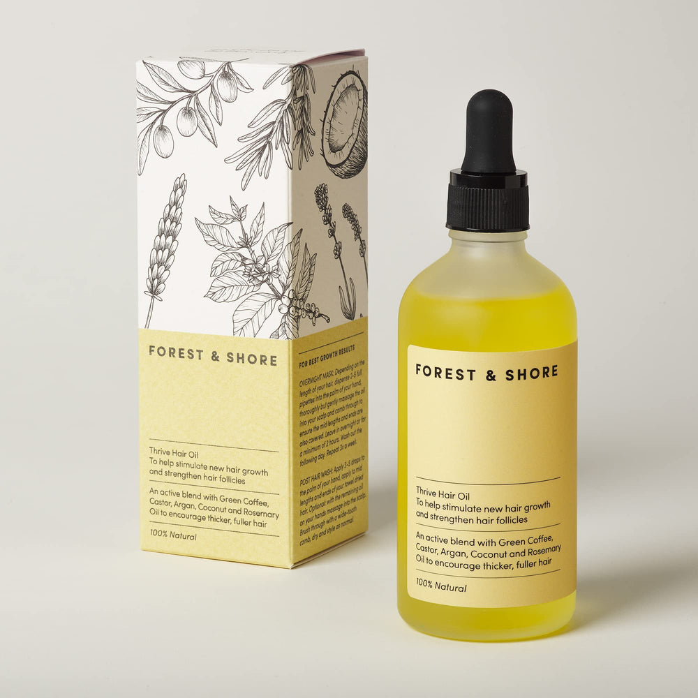 Forest & Shore ingredients flatlay with castor, rosemary and argan for potency