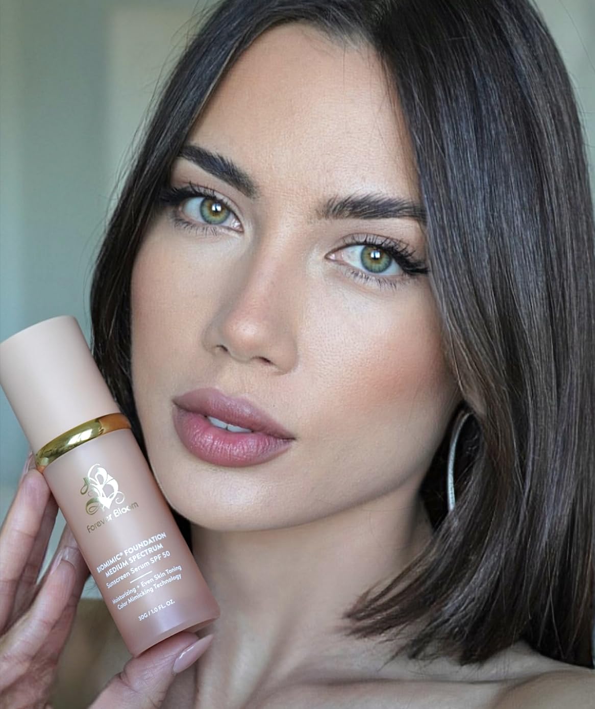 Forever Bloom label ingredients closeup emphasizing SPF50 and antioxidant benefit