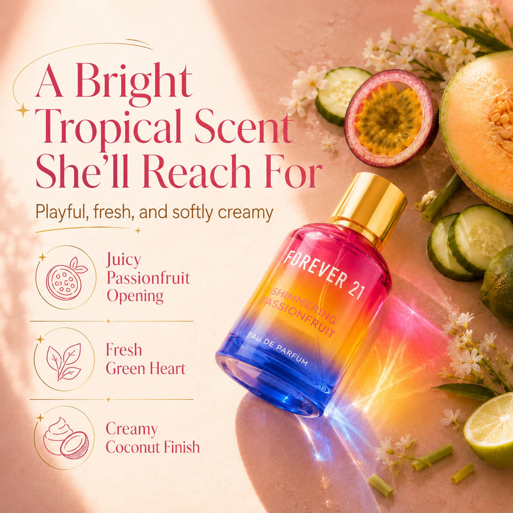 Forever 21 passionfruit ingredient shot conveying vibrant fruity brightness