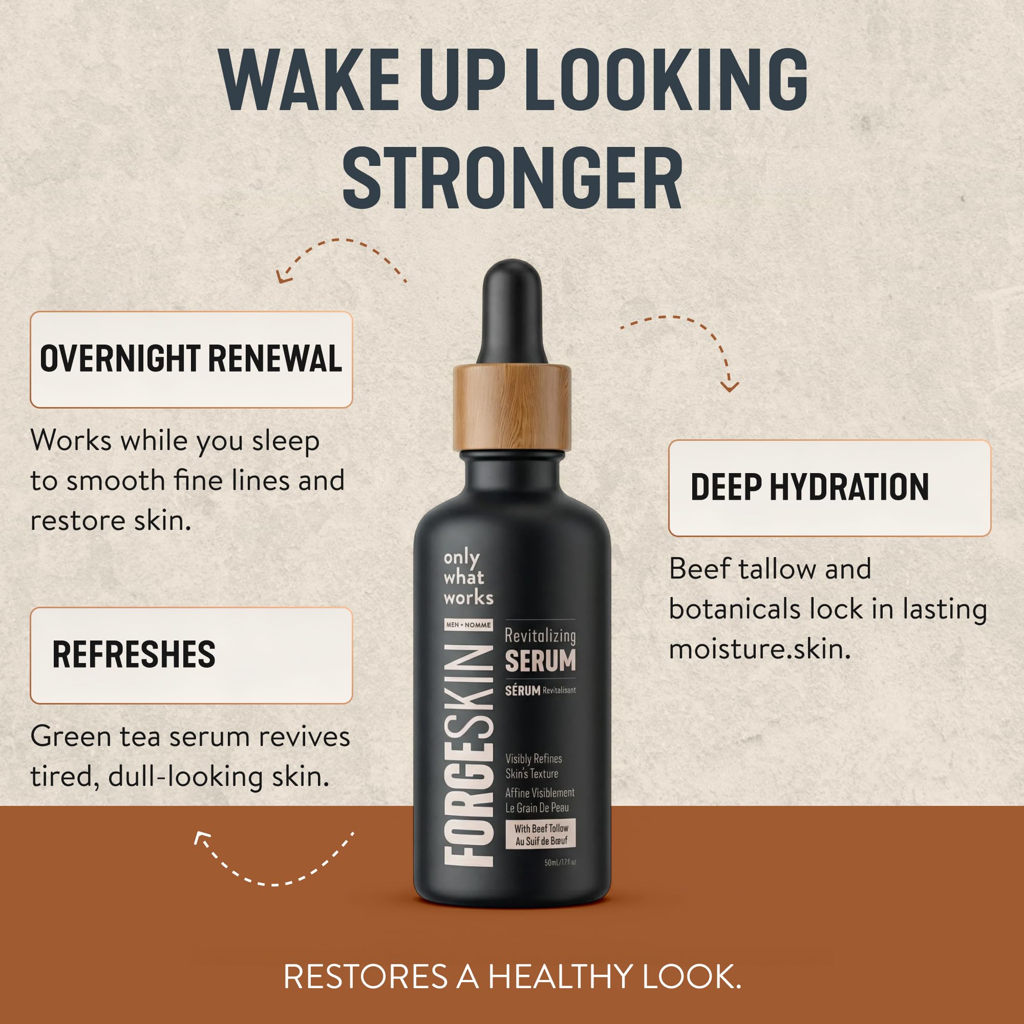 Forge Skin label close-up highlighting ingredients list and transparency benefit