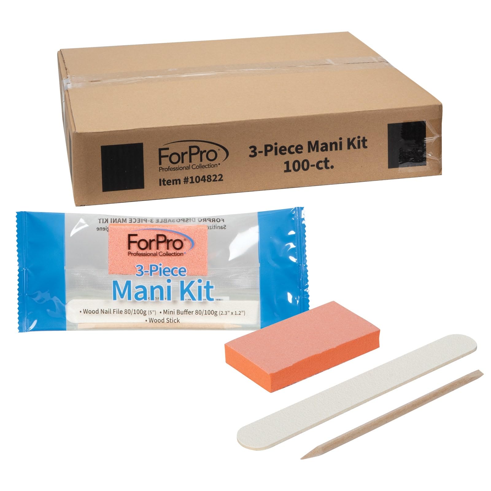 ForPro front packaging showing 100 individually packed manicure kits for easy storage
