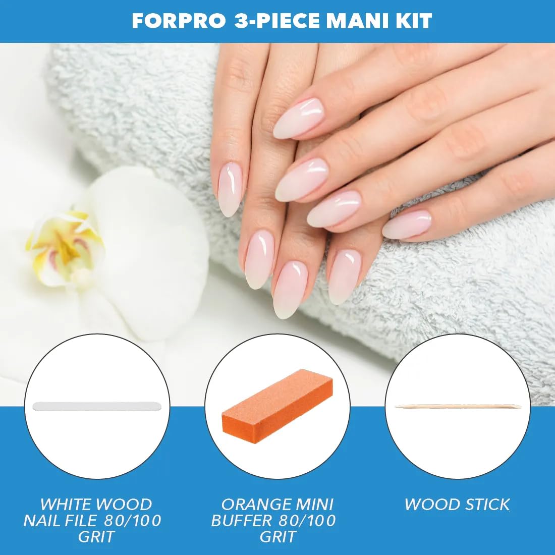 ForPro double-ended wood stick detail showing beveled and pointed edges for cuticle work