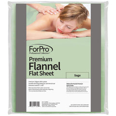 ForPro flannel flat sheet front view in sage showing full coverage and professional look