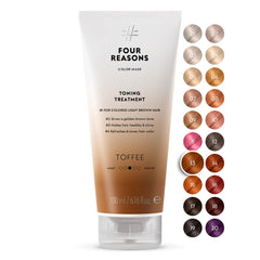 FOUR REASONS front packaging showing warm toffee shade and benefits
