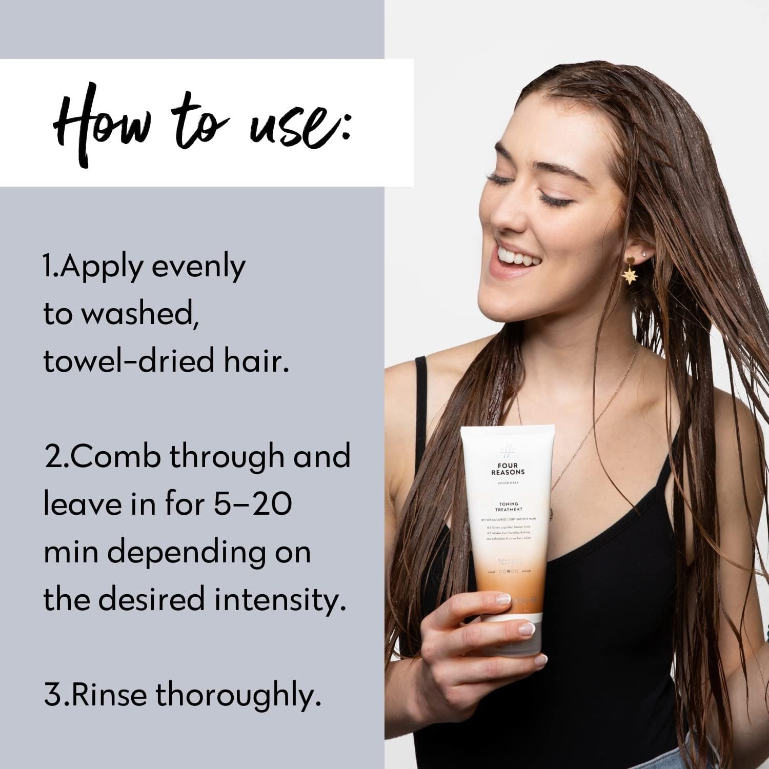 FOUR REASONS label closeup showing vegan, sulfate-free product details