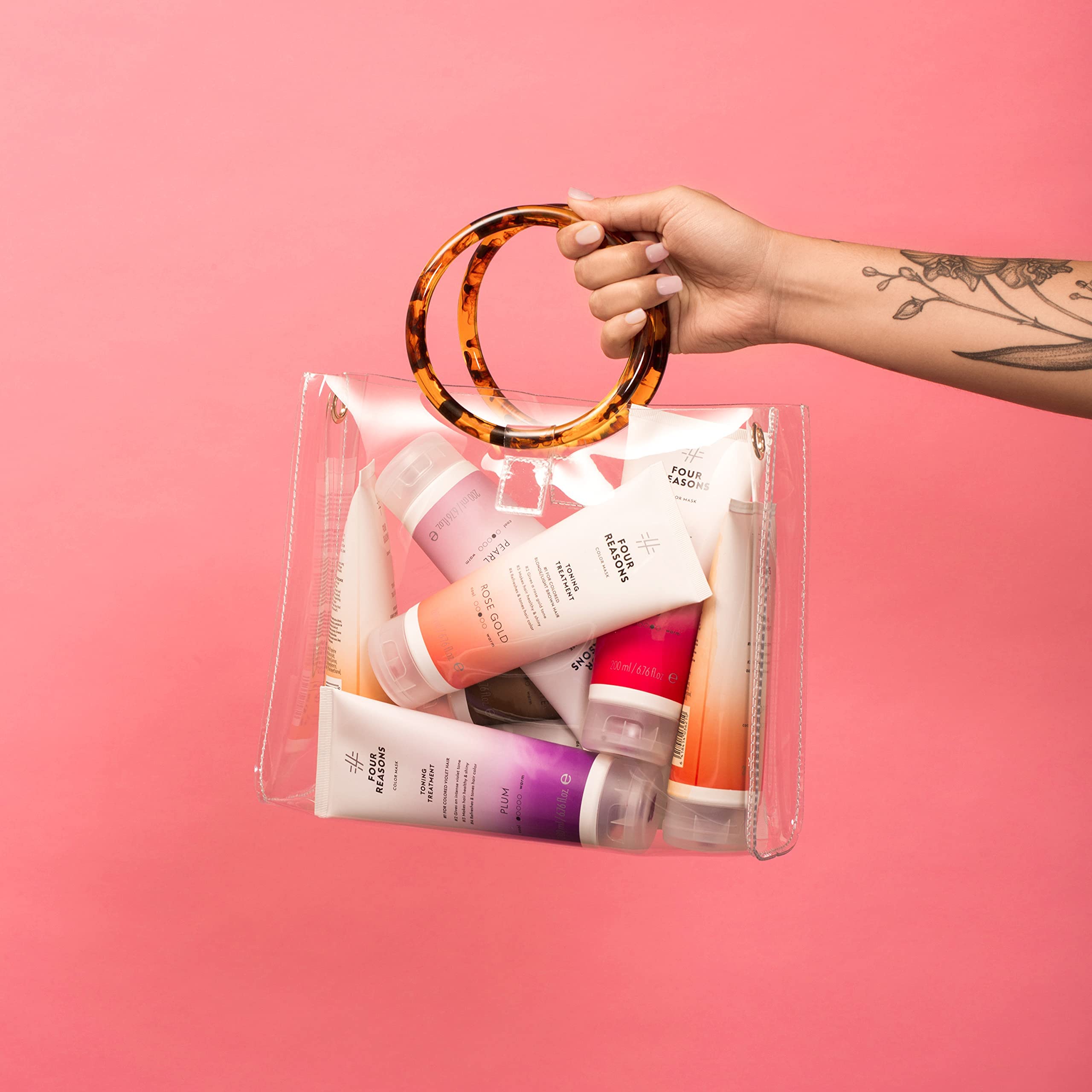 FOUR REASONS rinsed glossy hair illustrating enhanced shine and smooth finish
