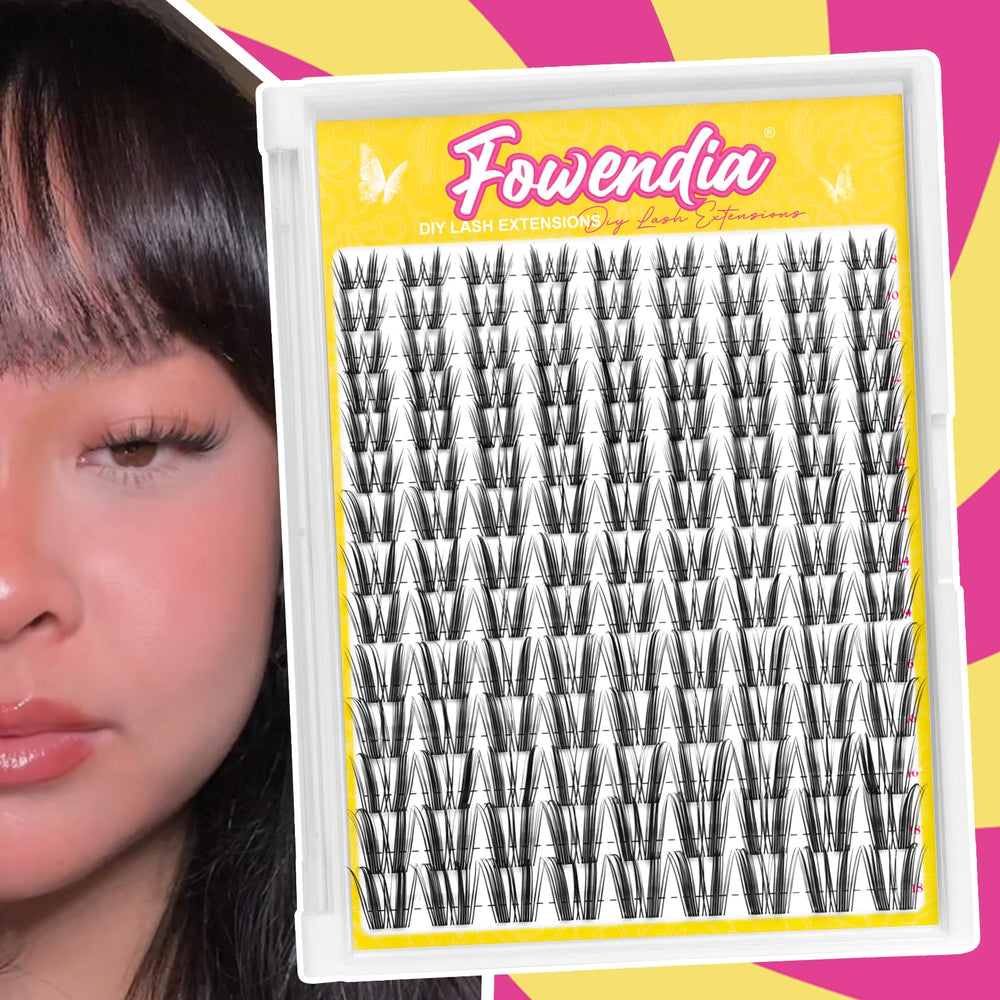 Model wearing Fowendia Freya clusters showing lifted, natural-looking eyes