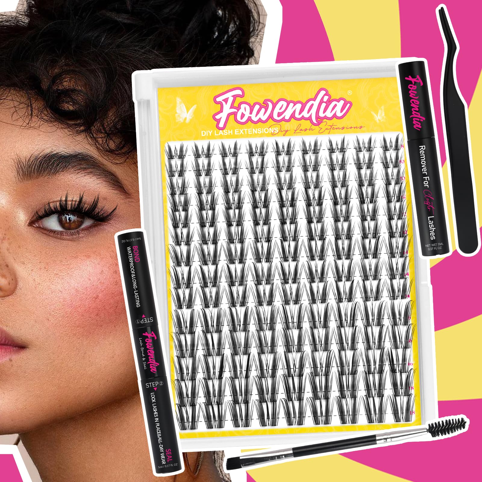 Fowendia lashes applied on eye demonstrating lifted curl