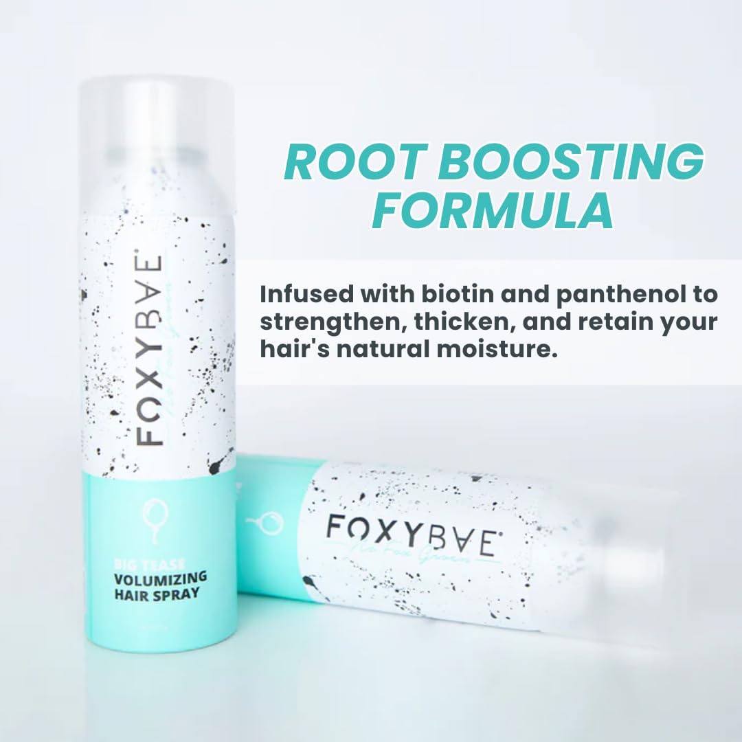FoxyBae spray applying at roots for visible lift and fullness