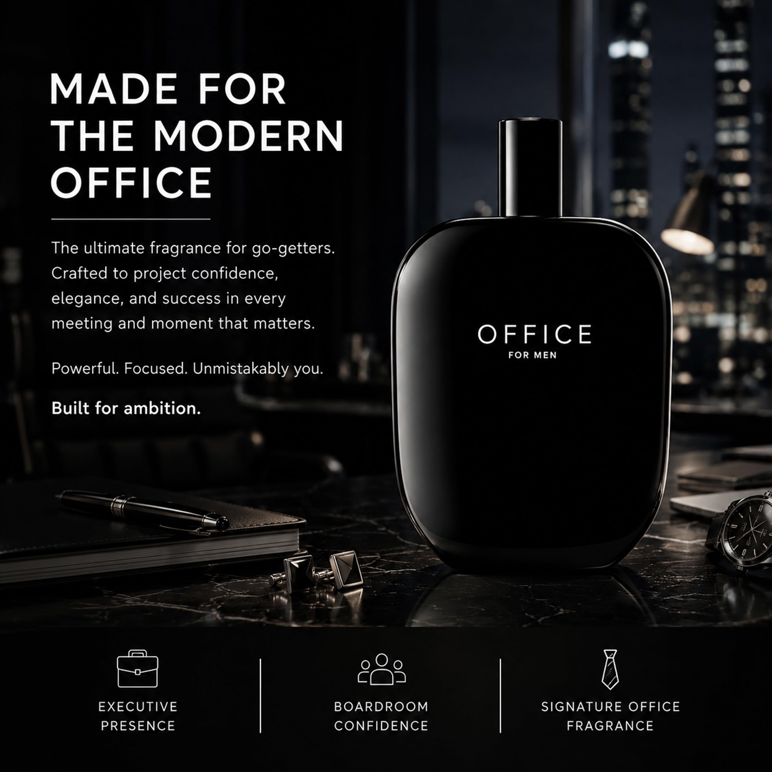 Fragrance One on office desk conveying workplace-appropriate scent presence