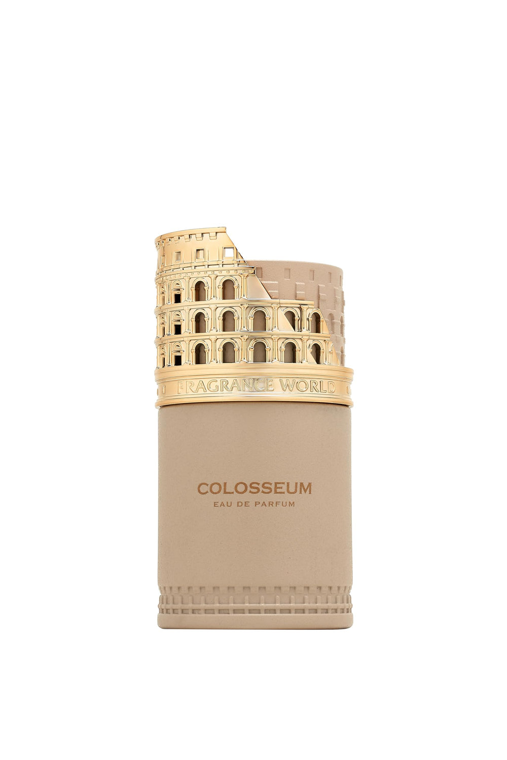 Fragrance World Colosseum front bottle view showing packaging and collectible appeal