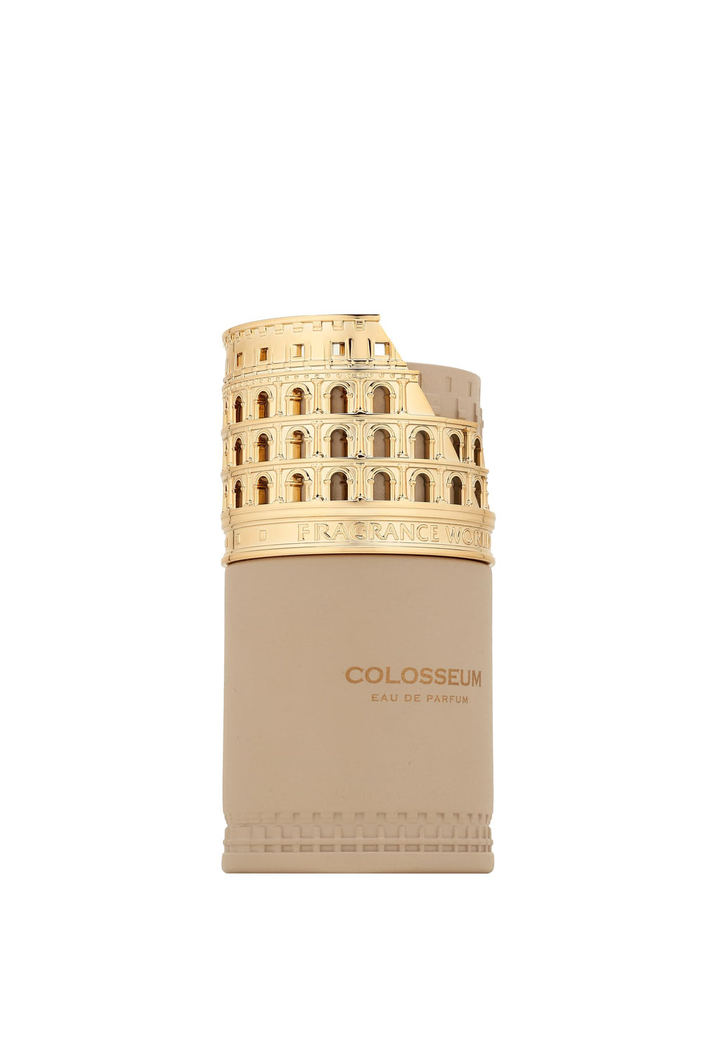 Fragrance World Colosseum scent notes graphic listing rum, peach, saffron and amber