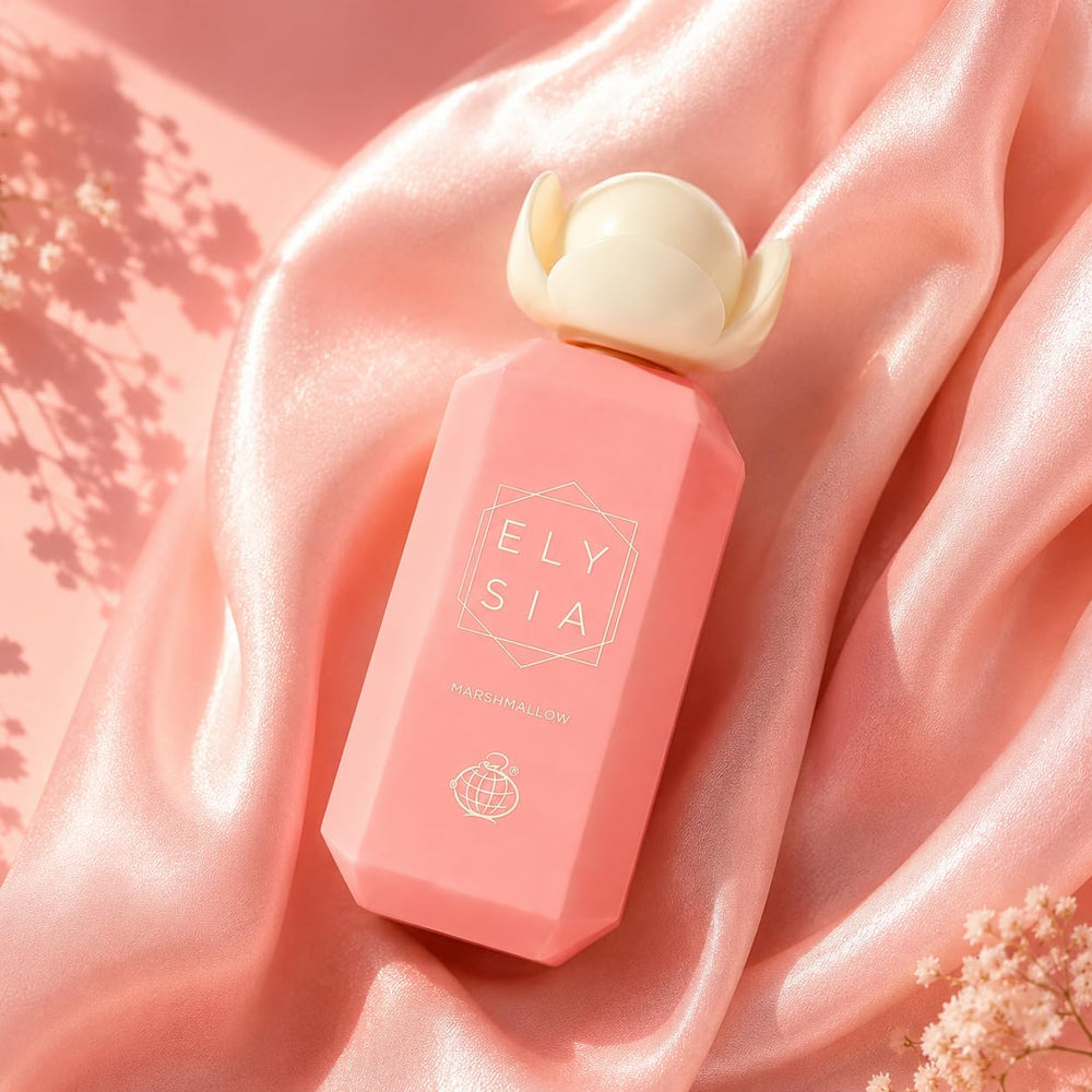 Fragrance World flatlay of fruits and blossoms representing key fragrance notes