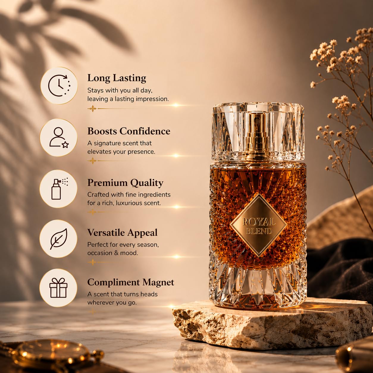 Fragrance World lifestyle evening scene suggesting sophisticated night wearability