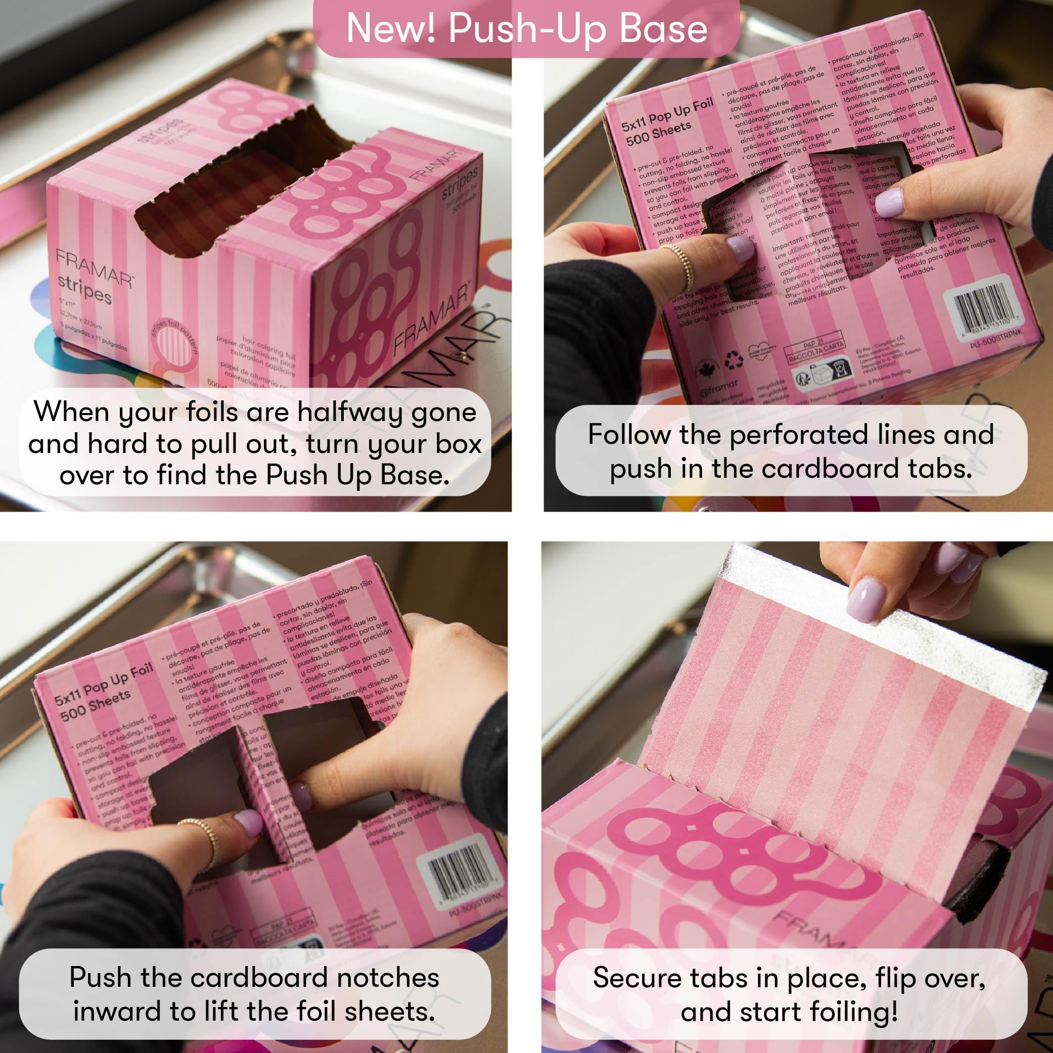 FRAMAR pop-up foils sliding out of dispenser for fast, efficient highlighting
