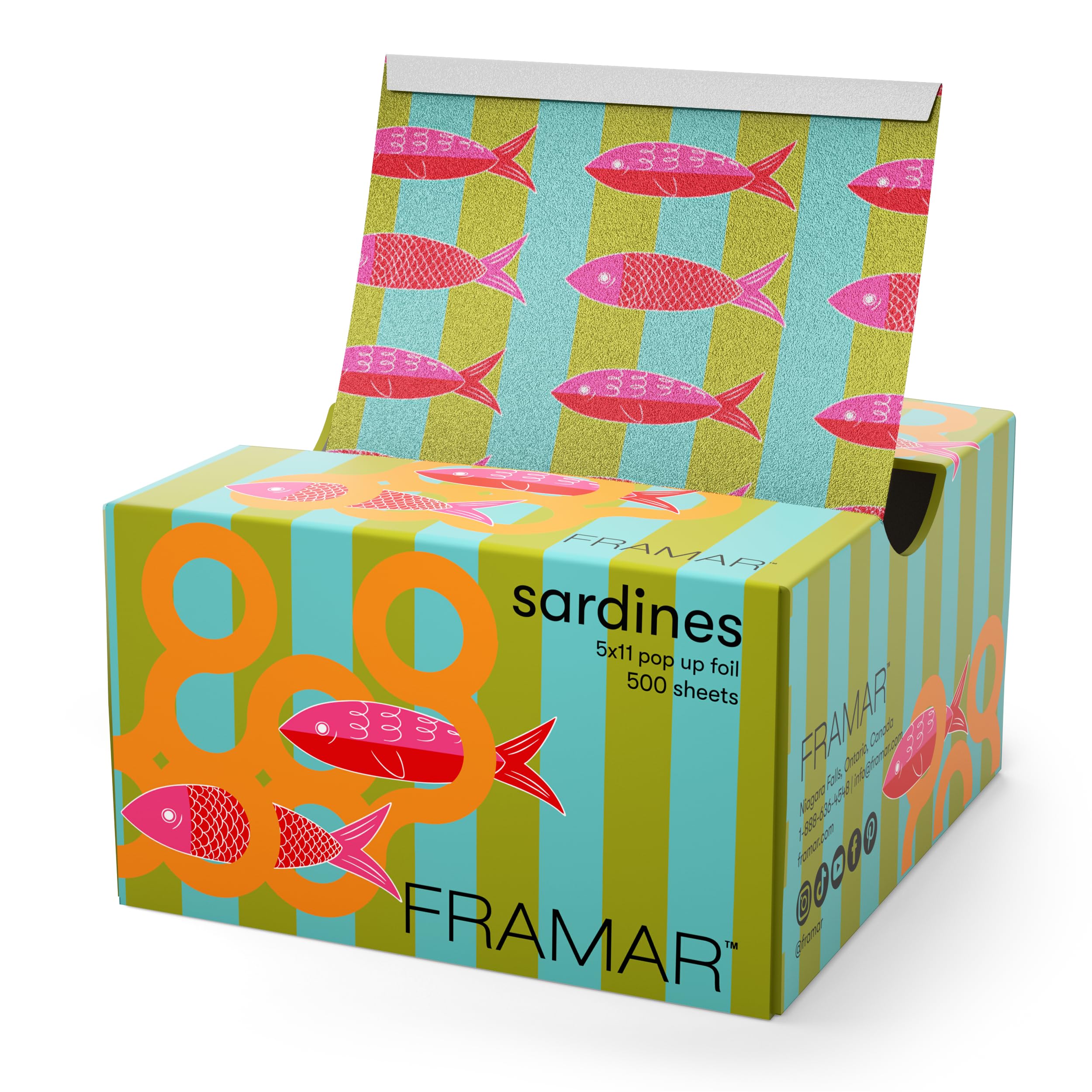 FRAMAR foil pack front view showing colorful sardine print and count