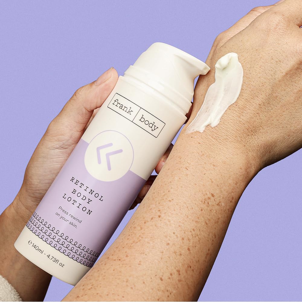 frank body lotion in hand showing bottle scale and travel-friendly benefit