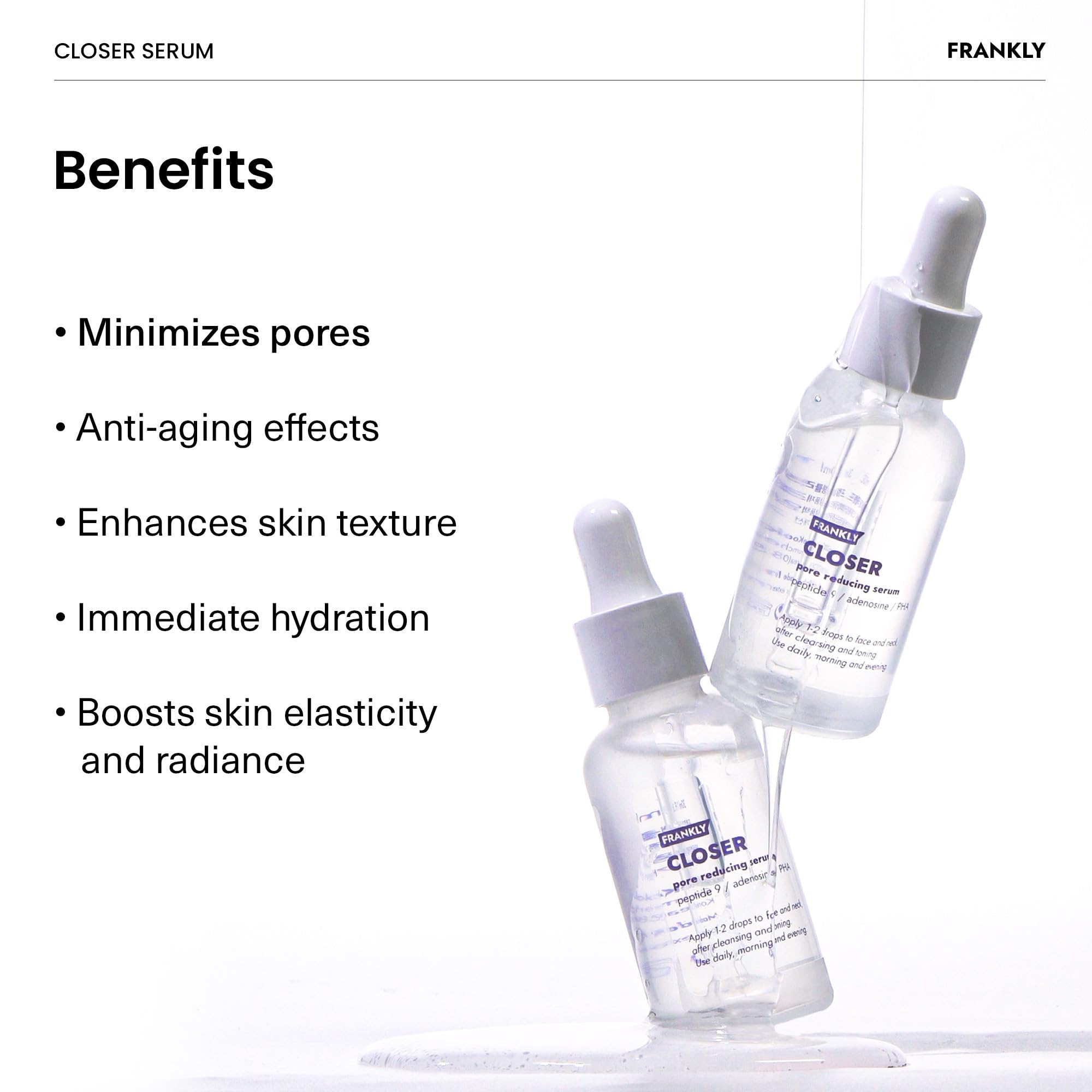 FRANKLY hand applying serum demonstrating spreadability and skin layering benefit