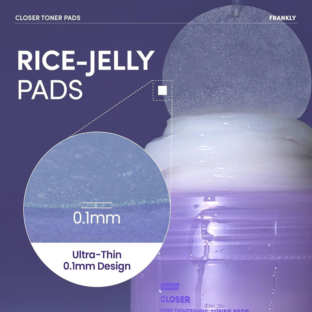 FRANKLY rice extract bottle and grains emphasizing natural moisture and texture-improving benefit