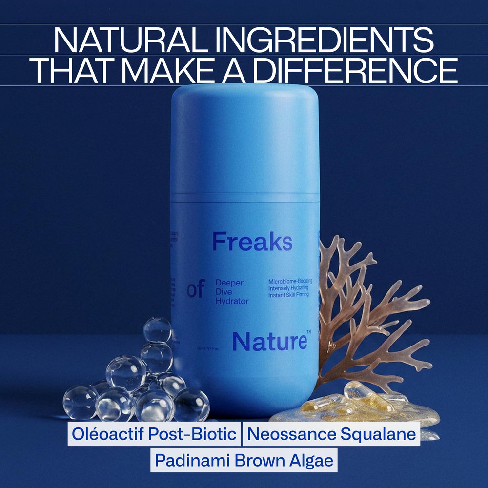 Freaks of Nature next to passport showing 1.7oz size and TSA-friendly travel benefit