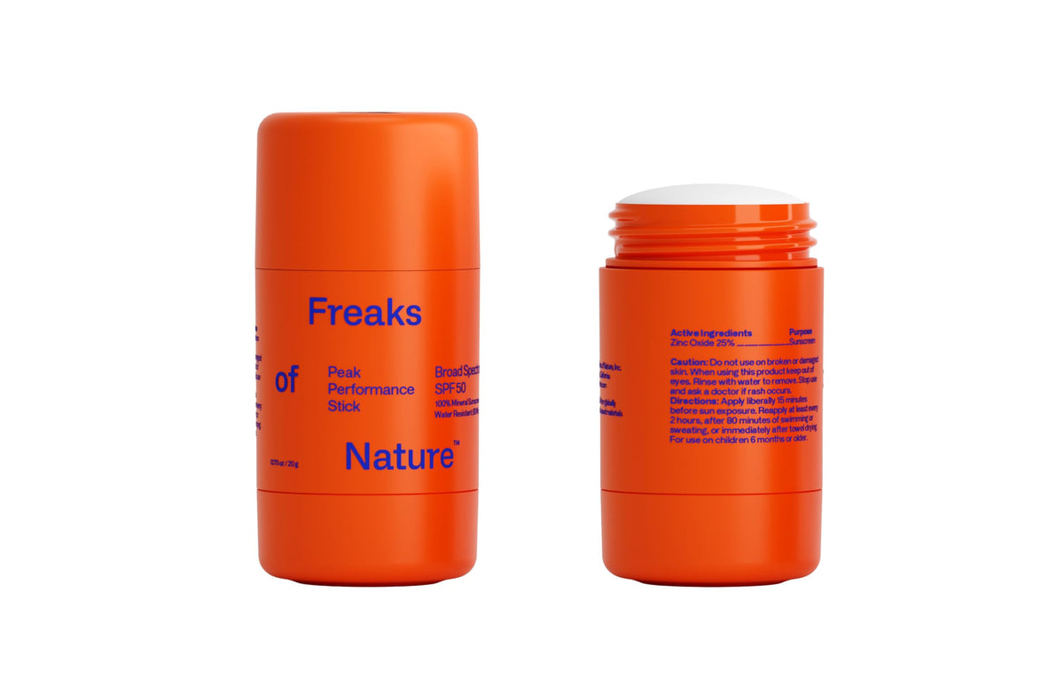 Freaks of Nature front packaging showing compact sun stick and benefit portability