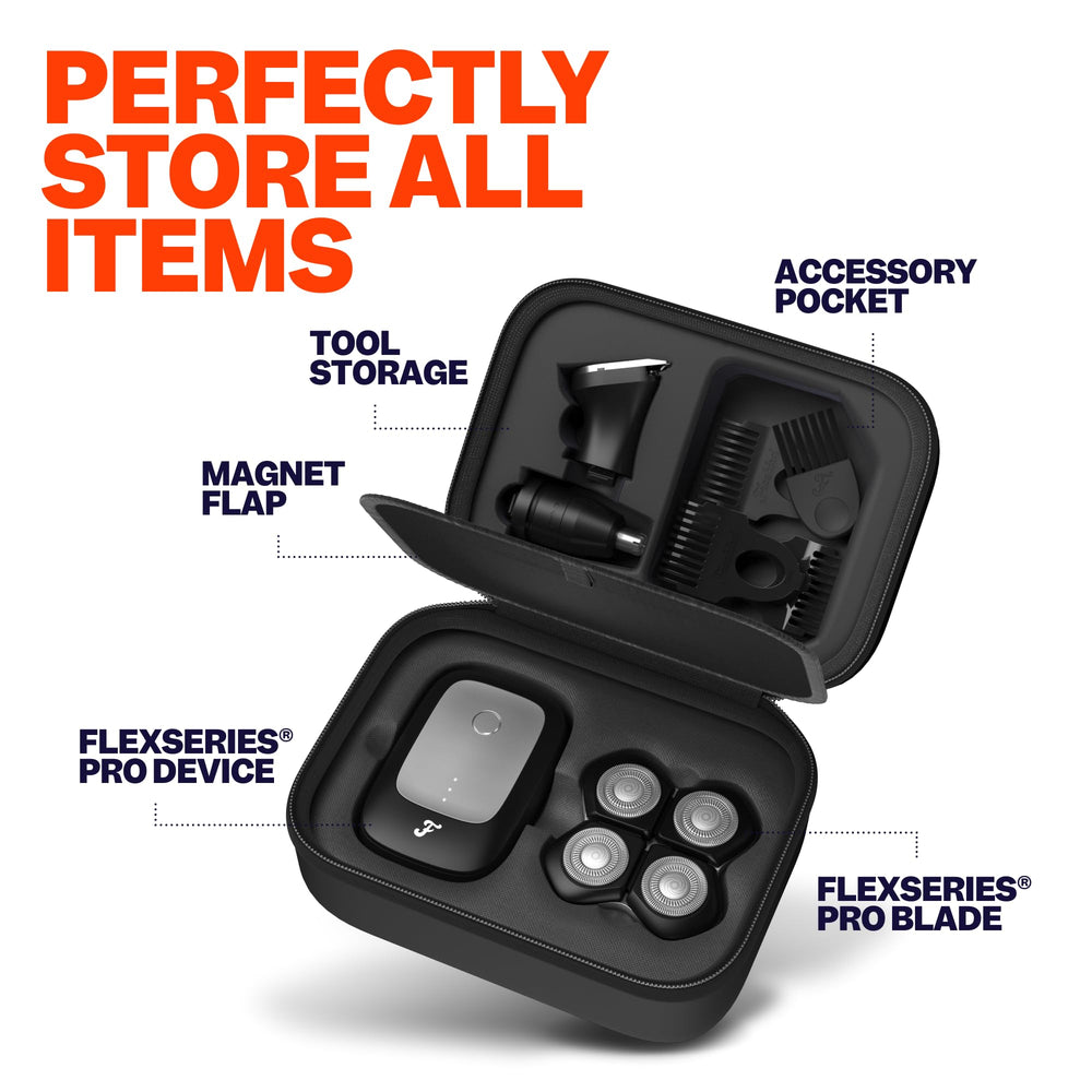 Freebird case packed in carry-on luggage illustrating portable protection for grooming on the go