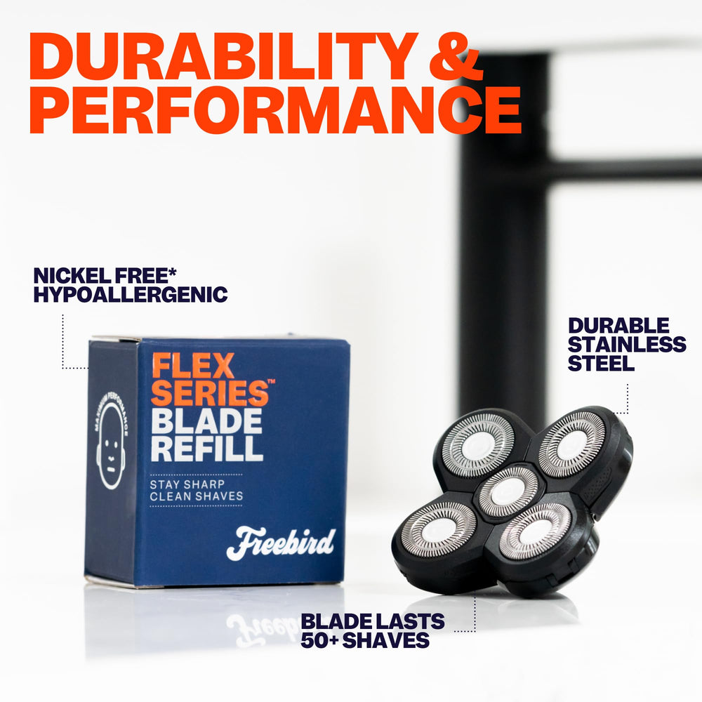 Freebird blade under running water showing waterproof design and easy cleaning
