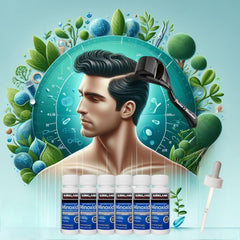 Freedom's Warehouse applying minoxidil to scalp demonstrating targeted treatment