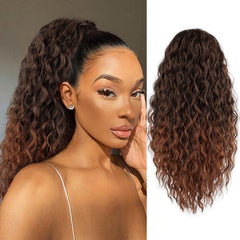 FREEMEIGE front packaging showing 20-inch curly drawstring ponytail and quick styling benefit