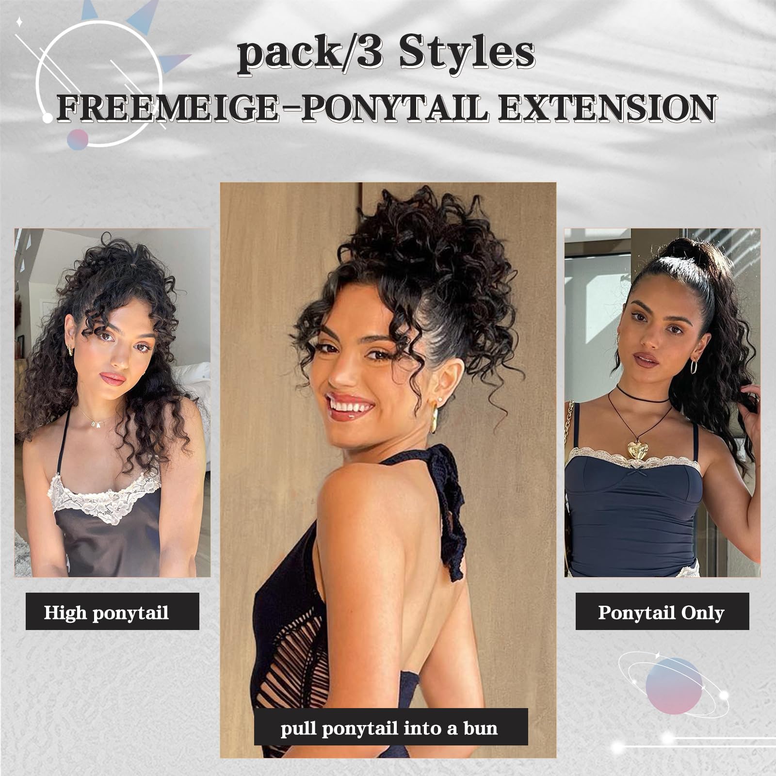 FREEMEIGE length comparison with ruler showing 20-inch ponytail for visible length boost