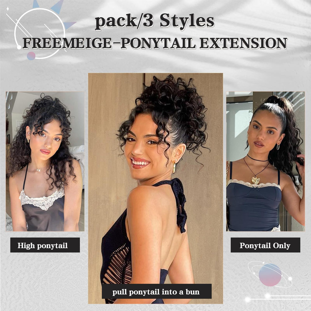FREEMEIGE length comparison with ruler showing 20-inch ponytail for visible length boost