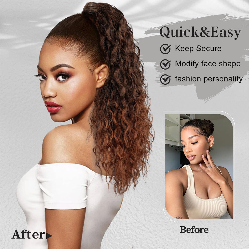 FREEMEIGE close view of ponytail base attached to a bun demonstrating secure hold