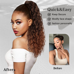FREEMEIGE close view of ponytail base attached to a bun demonstrating secure hold