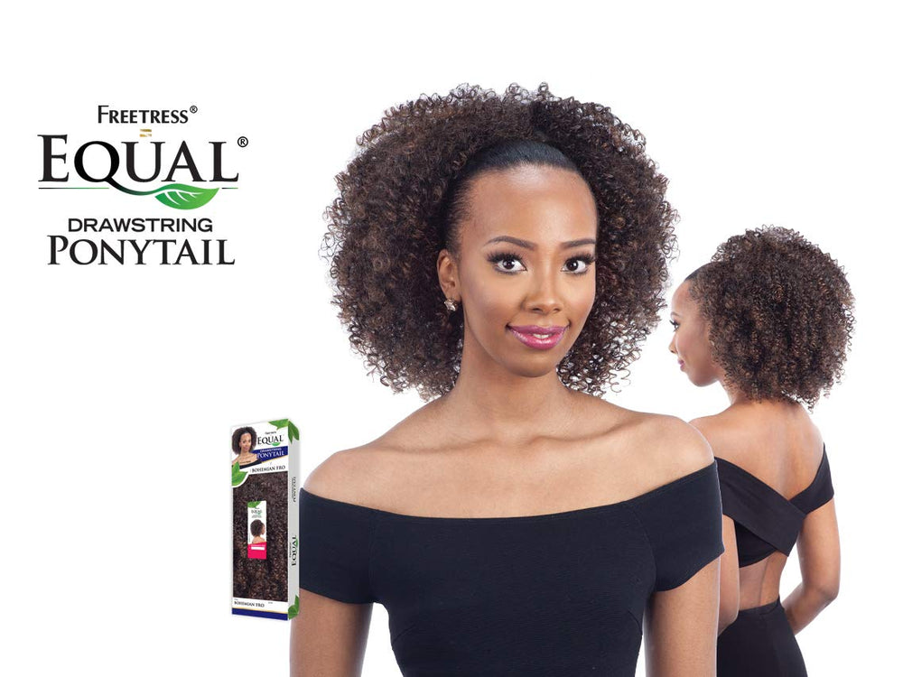 FreeTress Bohemian Fro worn as ponytail showing stylish everyday look