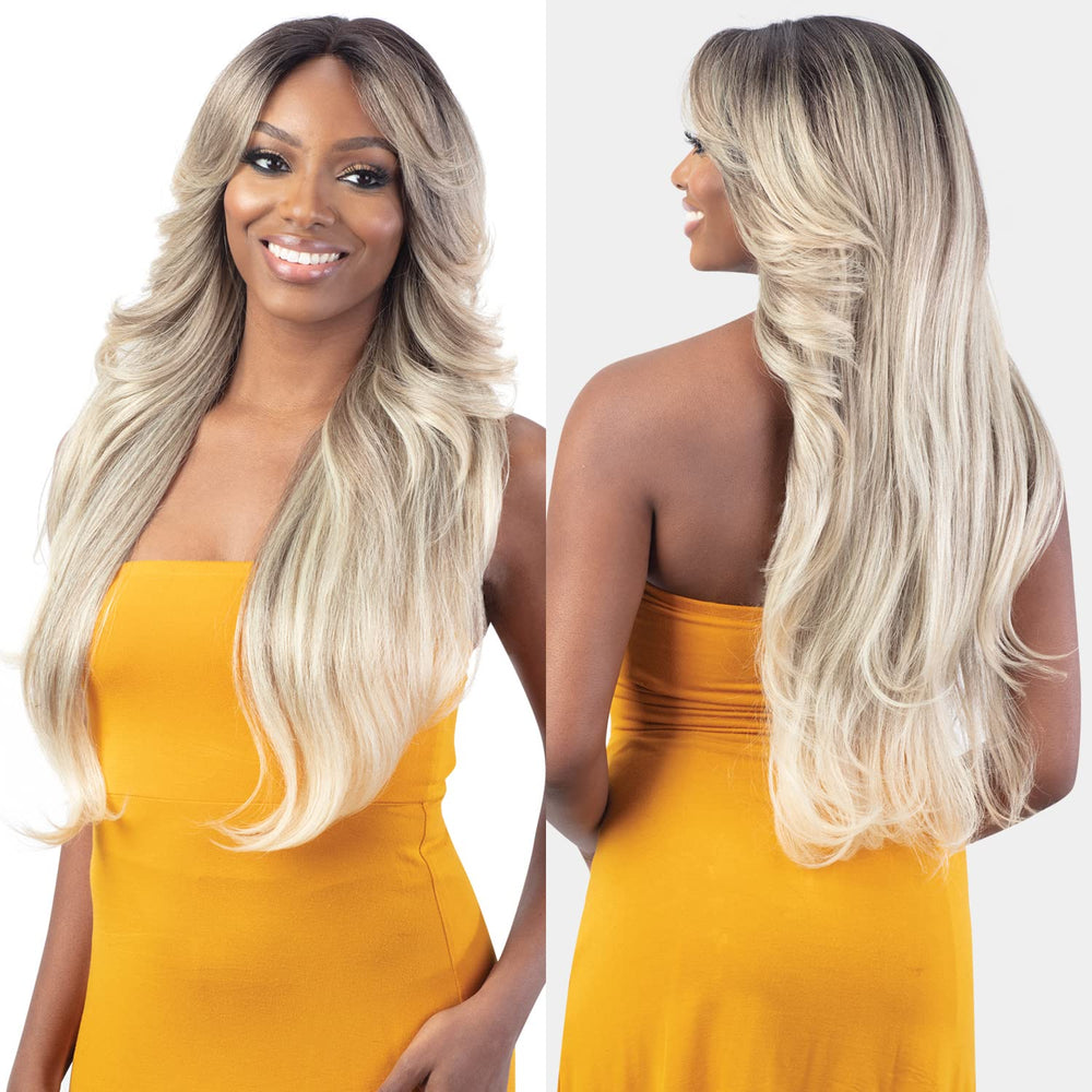 FreeTress Bombshell worn outdoors conveying effortless, ready-to-go look