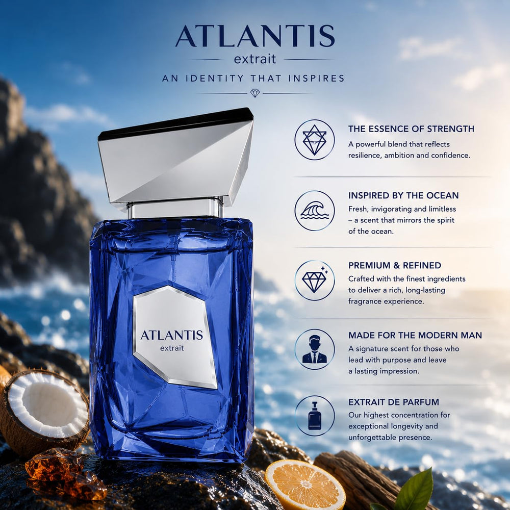 French Avenue Atlantis Extrait on a dresser in lifestyle scene suggesting fresh versatile wear