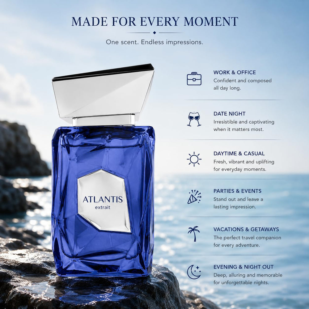 French Avenue Atlantis Extrait being sprayed demonstrating fine mist and easy application