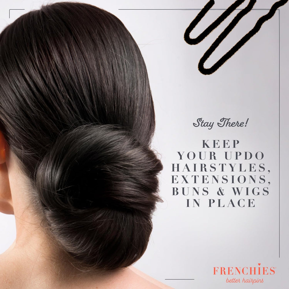 Frenchies pins securing a sleek bun in a lifestyle shot
