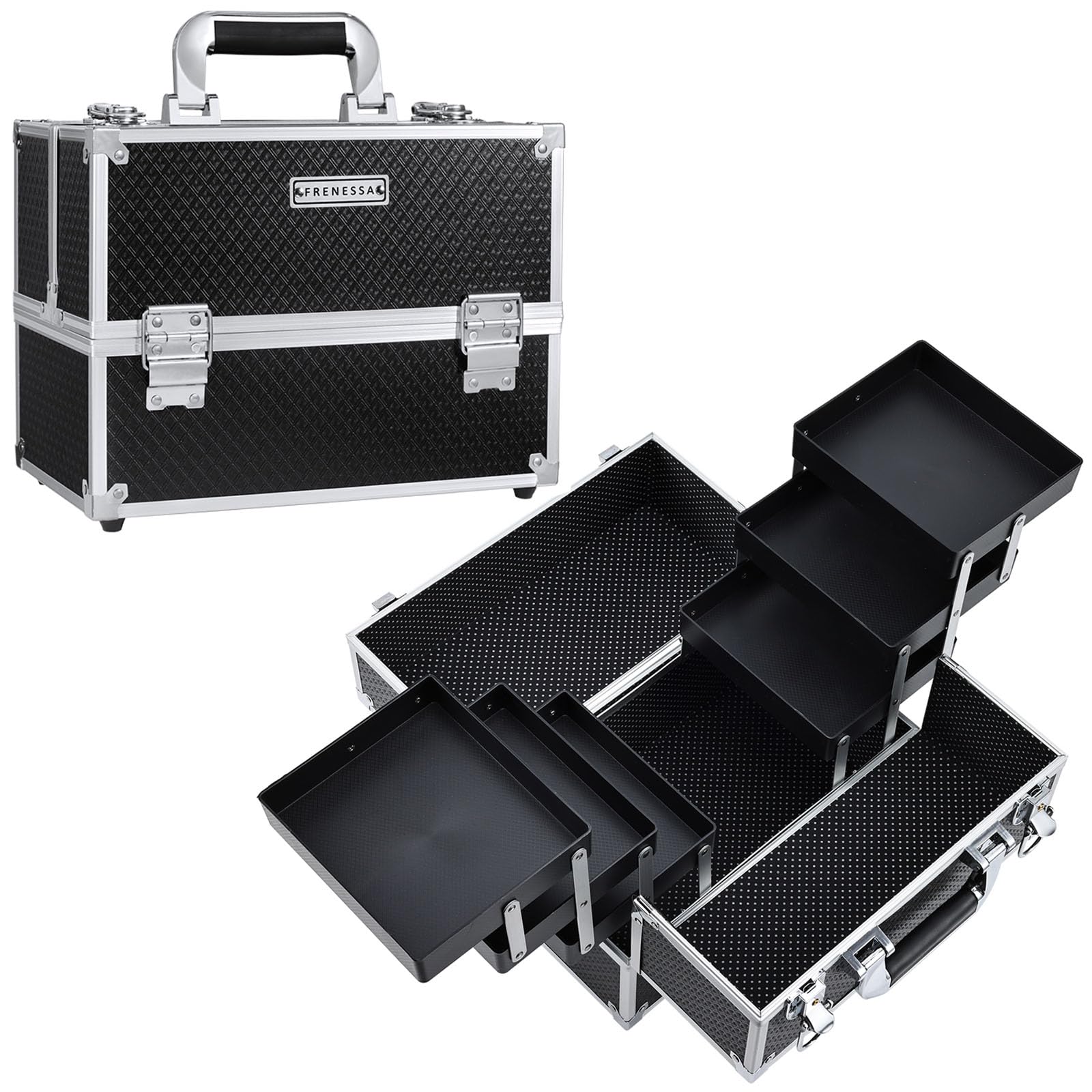 FRENESSA front view of closed case showing sleek black protection and portability