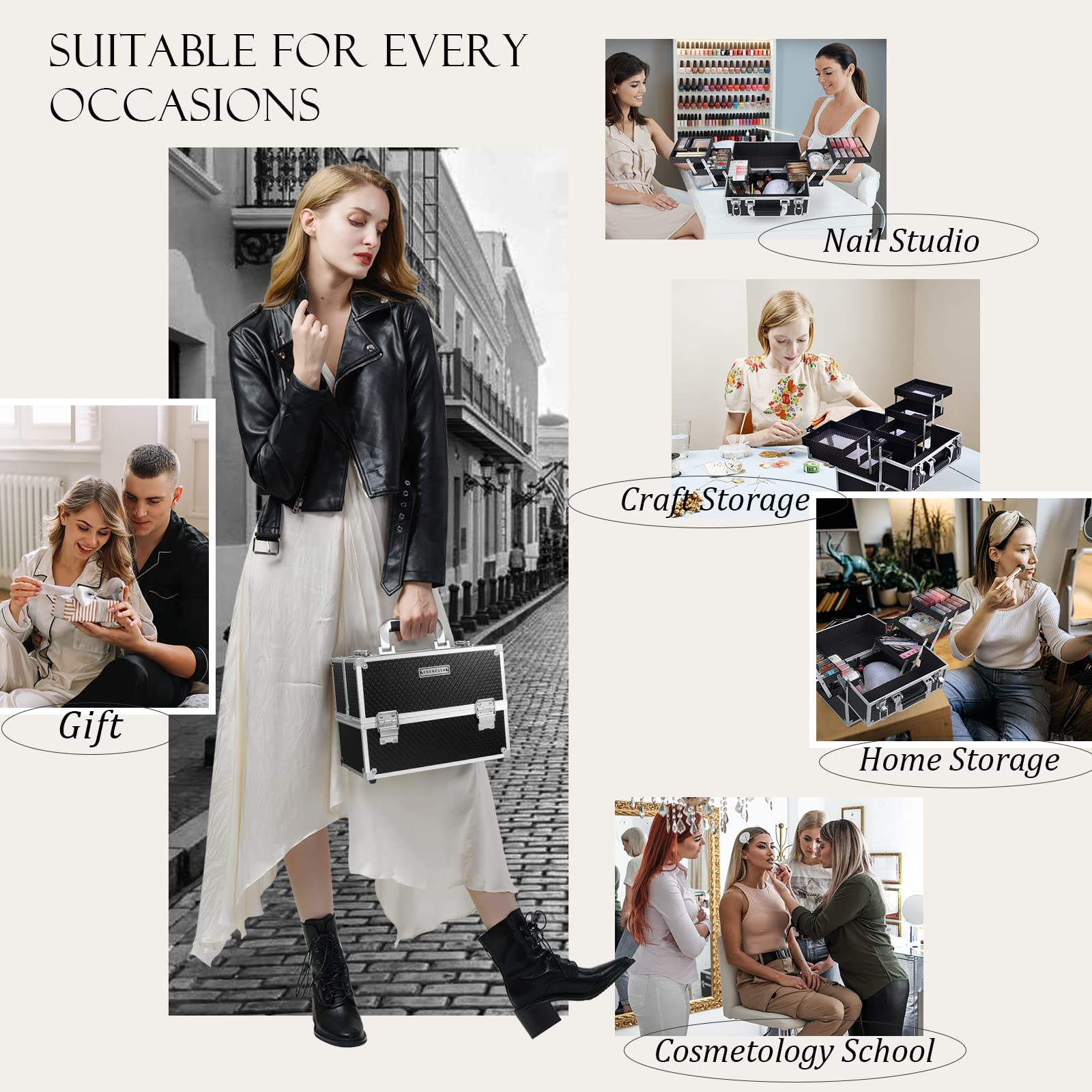 FRENESSA makeup case on a vanity being used during travel for organized setup