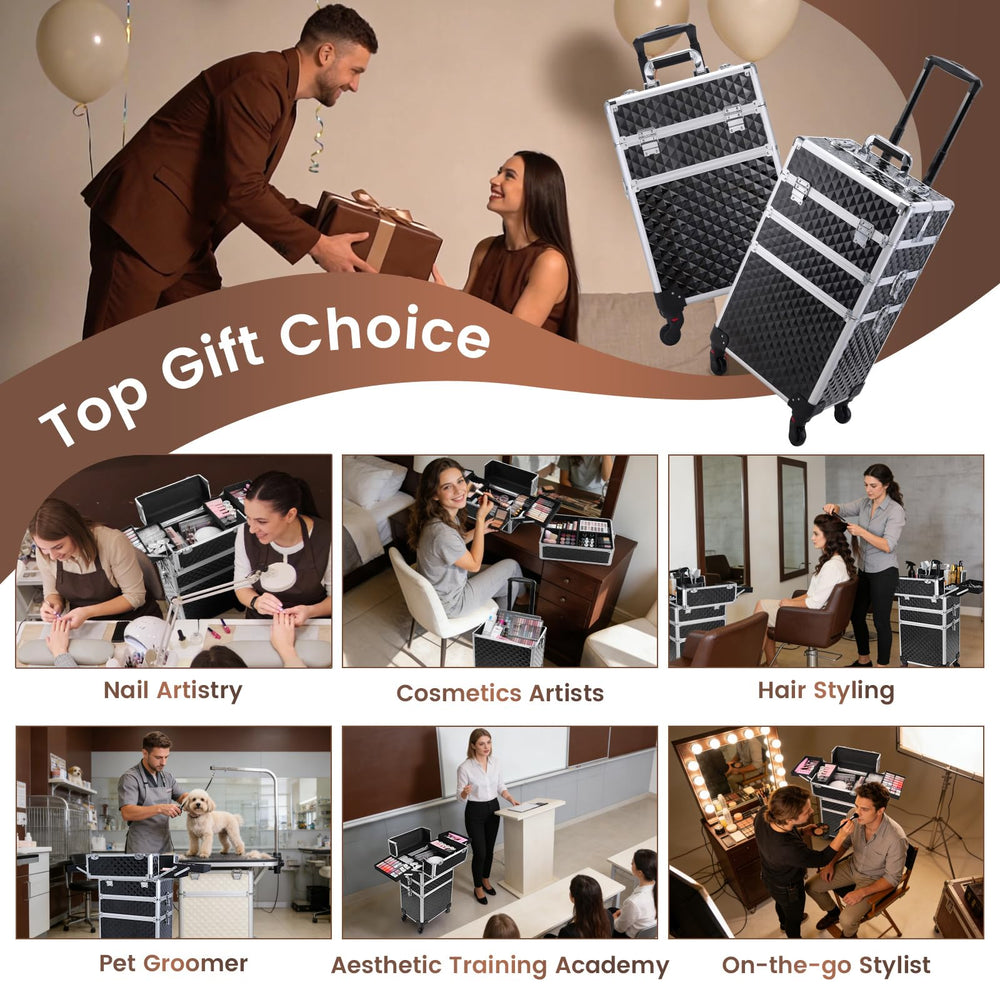 FRENESSA rolling case staged in a salon for professional presentation