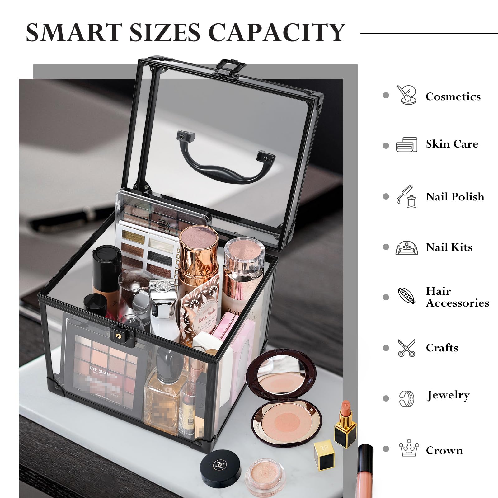 FRENESSA open top view displaying organized makeup for quick access