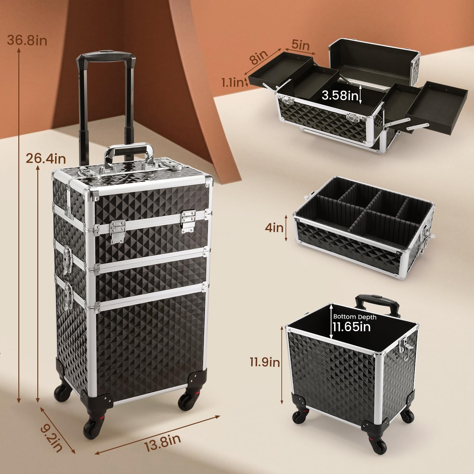 FRENESSA four swivel wheels and extended handle for effortless mobility