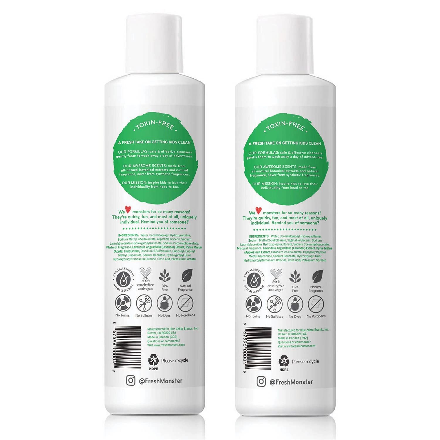 Fresh Monster bottle held by child, easy-to-grip design encourages independent washing