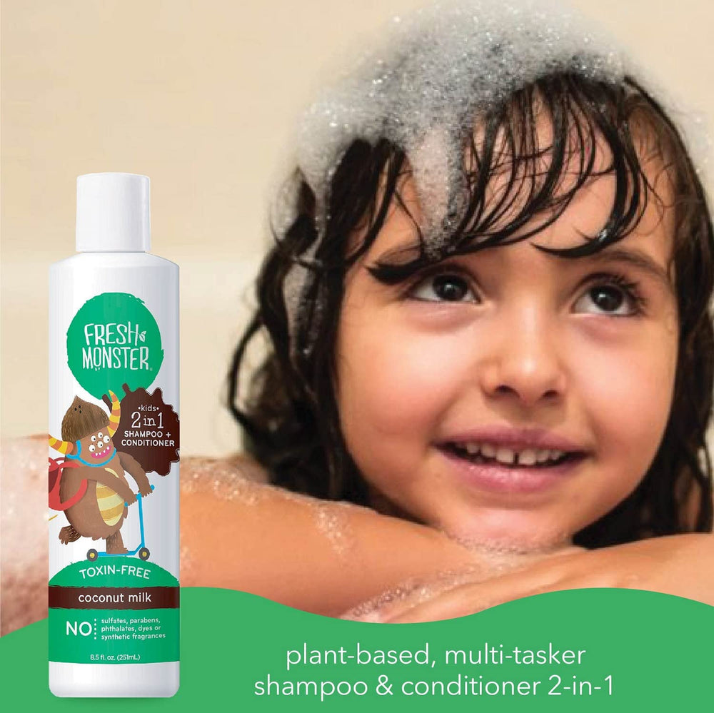 Fresh Monster shampoo foam texture close-up, gentle lather that rinses clean