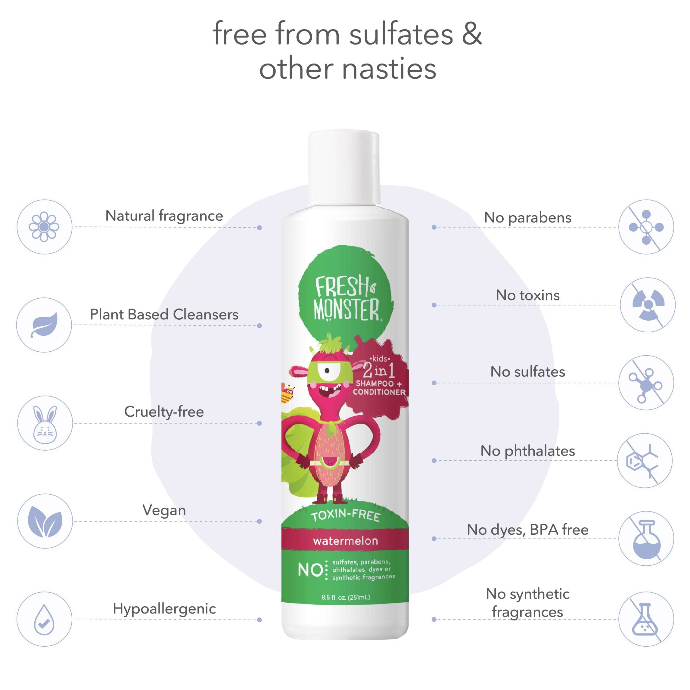Fresh Monster ingredient label highlighting plant-based extracts and no harsh chemicals for peace of mind