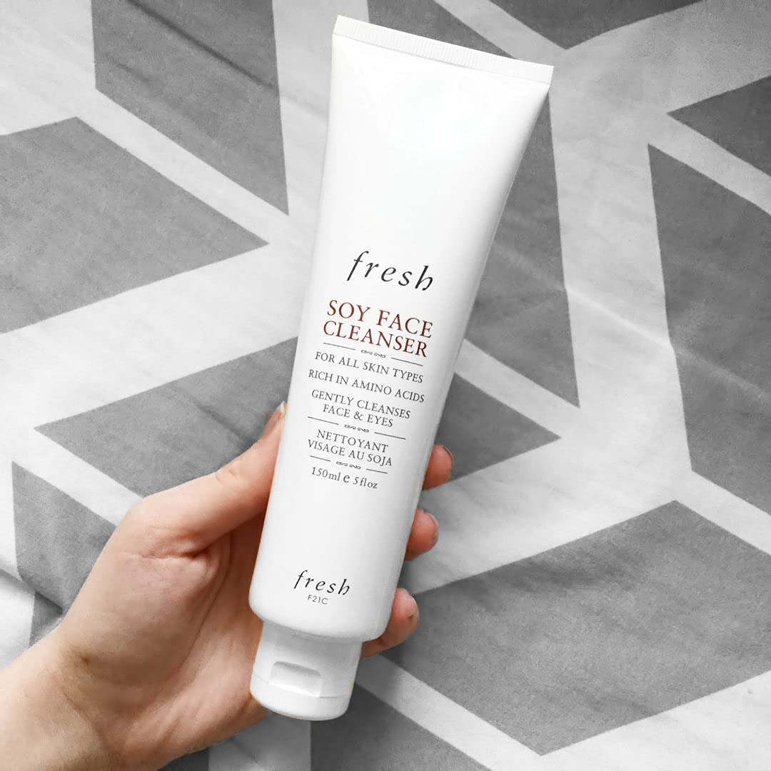 Fresh cleanser being dispensed from tube to hand, showing easy control and soft lather benefit