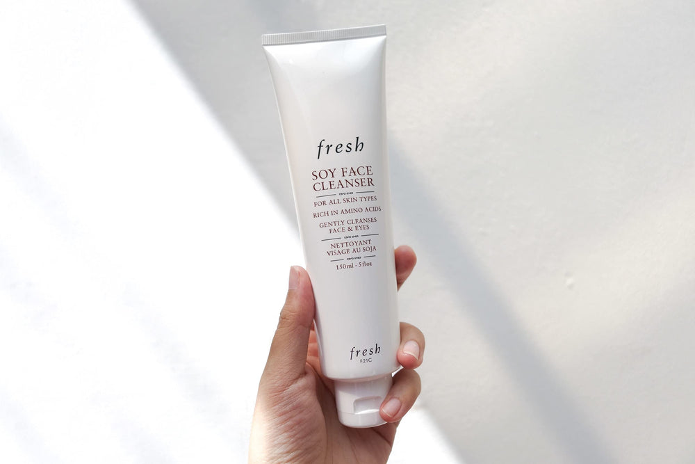 Close-up of creamy gel texture of Fresh cleanser highlighting gentle, non-stripping feel