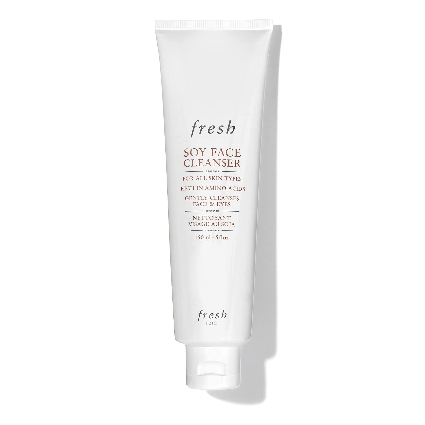 Fresh soy face cleanser front tube showing brand and size, gentle daily cleansing benefit